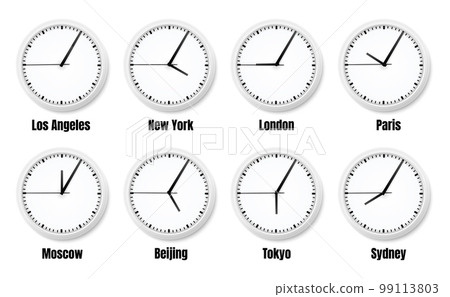 Office Clock Timezones Realistic Composition Office Clock Timezones Realistic Composition 99113803