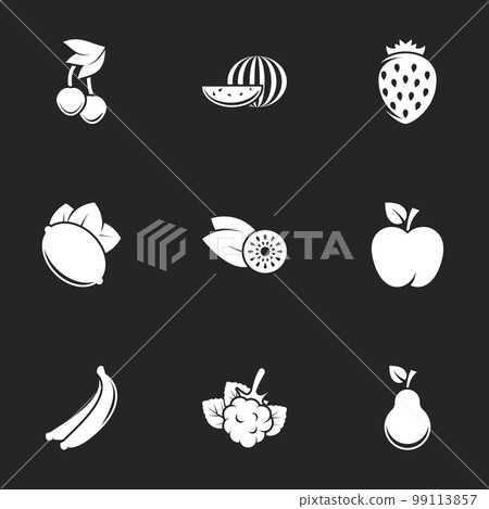 Icons for theme Fruits. Black background 99113857