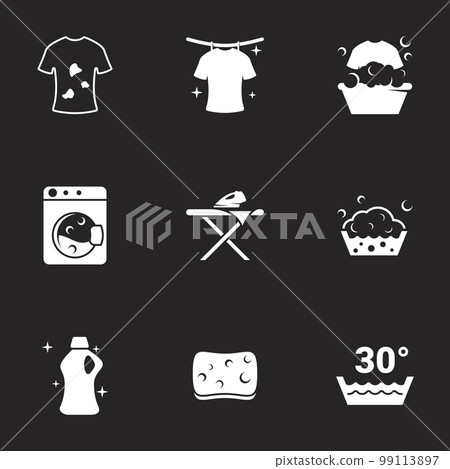 Icons for theme laundry. Black background 99113897