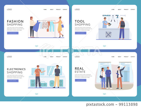 Online Shopping Flat Landing Page Set 99113898