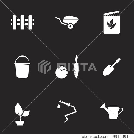 Icons for theme Gardening. Black background 99113914