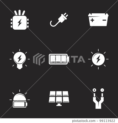 Icons for theme Electricity. Black background 99113922