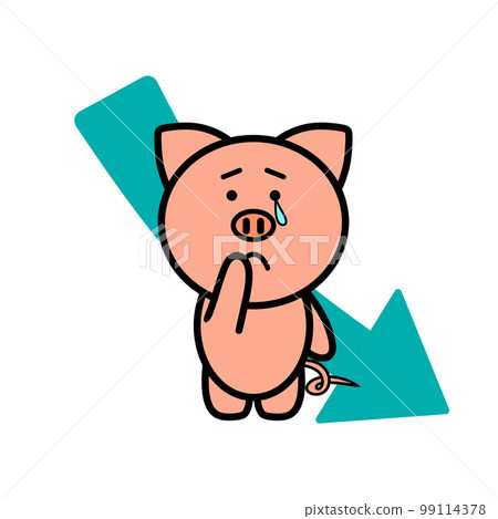 豬和向下箭頭的插圖 99114378