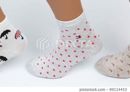 Socks on a white background. Socks on the leg. 99114453