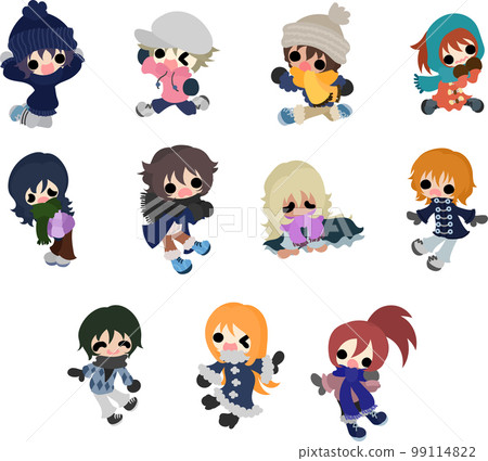 Icon set of cute children dressed in various winter fashions 99114822