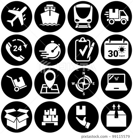 Set of simple icons on a theme Transportation, logistics, cargo, vector, design, flat, sign, symbol,element, object, illustration. White background 99115579