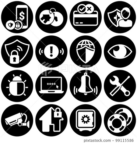 Set of simple icons on a theme Security, credit card, insurance, internet, surveillance, home, notification, vector, flat, sign, web, symbol, object. White background Set of simple icons on a theme Security, credit card, insurance, internet, surveillance, home, notification, vector, flat, sign, web, symbol, object. White background 99115586