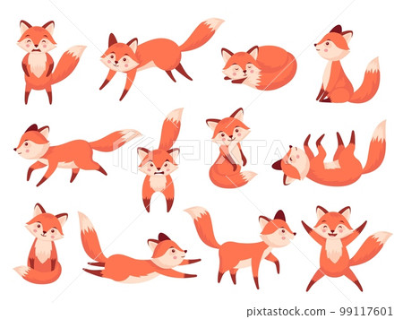Cute fox. Cartoon red forest animals with-插圖素材[99117601