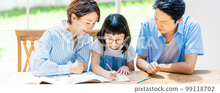 Girl studying and family teaching 99118702