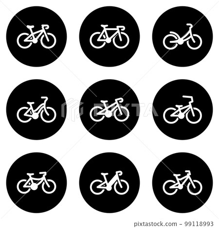 Set of white icons isolated against a black background, on a theme Bike 99118993