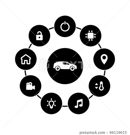 Set of white icons isolated against a black background, on a theme Smart car 99119015