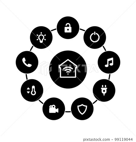 Set of simple icons on a theme Smart House, vector, design, collection, flat, sign, symbol,element, object, illustration, isolated. White background Set of simple icons on a theme Smart House, vector, design, collection, flat, sign, symbol,element, object, illustration, isolated. White background 99119044