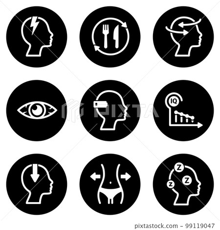 Set of simple icons on a theme Fatigue, vector, design, collection, flat, sign, symbol,element, object, illustration, isolated. White background Set of simple icons on a theme Fatigue, vector, design, collection, flat, sign, symbol,element, object, illustration, isolated. White background 99119047