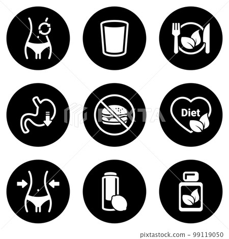 Set of simple icons on a theme Diet, vector, design, collection, flat, sign, symbol,element, object, illustration, isolated. White background Set of simple icons on a theme Diet, vector, design, collection, flat, sign, symbol,element, object, illustration, isolated. White background 99119050