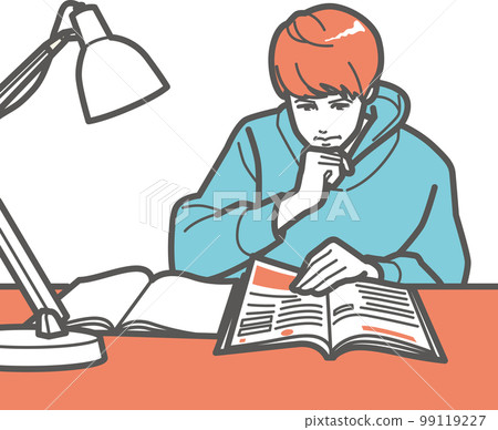 Boy studying and contemplating 99119227
