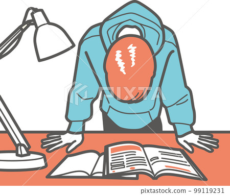 Studying, a boy who hangs his head in front of a reference book 99119231