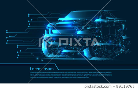 Vector 3D Blue line low polygon pickup technology cyber circuit futuristic design with simple text 99119765