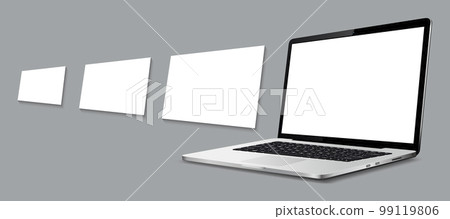 Laptop with blank web pages. Mockup for showing screenshots of websites. 99119806