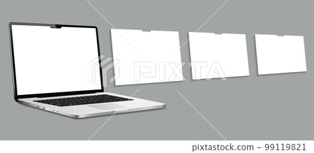 Laptop mockup with blank web wireframing pages. Web design concept to showcasing your web projects. 99119821