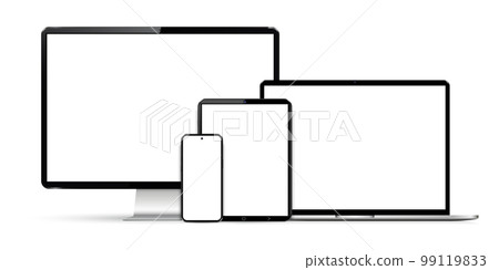 Realistic set computer, laptop, tablet and smartphone. Device screen mockup collection. Realistic set computer, laptop, tablet and smartphone. Device screen mockup collection. 99119833