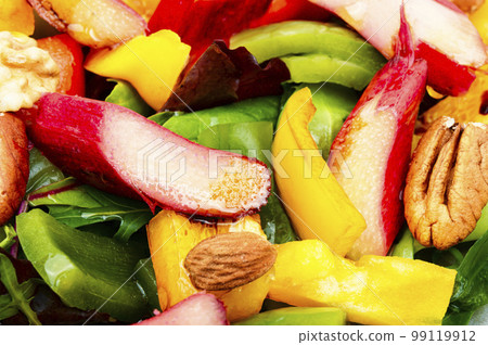 Salad with rhubarb, food background 99119912