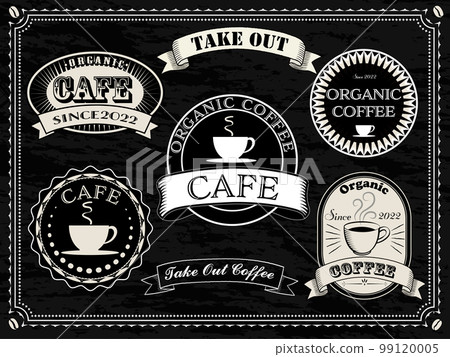 設計咖啡館和咖啡相關的標誌、徽章和絲帶 99120005
