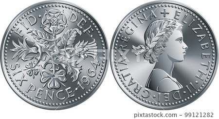 Vector 1964 British sixpence money gold coin Vector 1964 British sixpence money gold coin 99121282