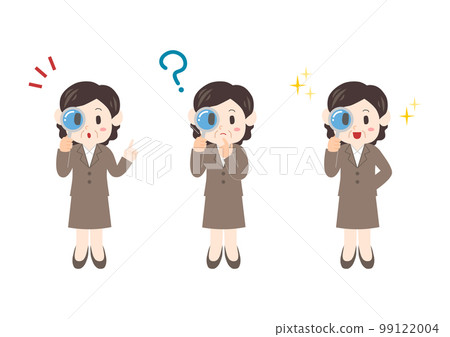 Illustration of a business person looking through a magnifying glass: Middle-aged woman's facial expression set Illustration of a business person looking through a magnifying glass: Middle-aged woman's facial expression set 99122004
