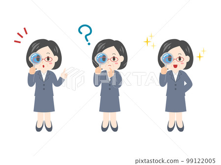 Illustration of a business person looking through a magnifying glass: Middle-aged woman's facial expression set Illustration of a business person looking through a magnifying glass: Middle-aged woman's facial expression set 99122005