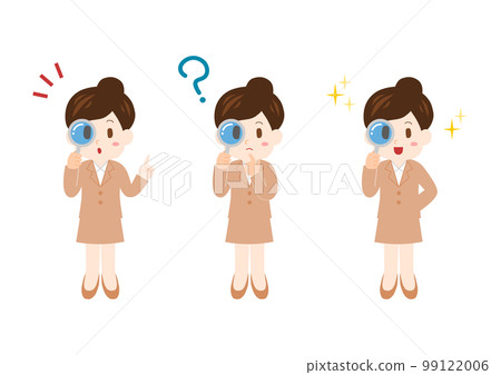 Illustration of a business person looking through a magnifying glass: female facial expression set Illustration of a business person looking through a magnifying glass: female facial expression set 99122006