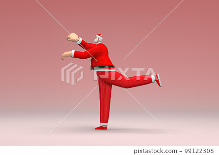A man wearing Santa Claus costume. He is doing exercise. 3d rendering of cartoon character in acting. A man wearing Santa Claus costume. He is doing exercise. 3d rendering of cartoon character in acting. 99122308