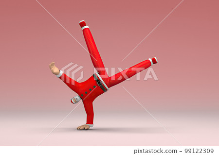 A man wearing Santa Claus costume. He is doing exercise. 3d rendering of cartoon character in acting. A man wearing Santa Claus costume. He is doing exercise. 3d rendering of cartoon character in acting. 99122309