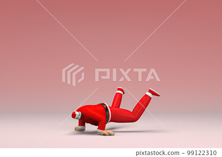 A man wearing Santa Claus costume. He is doing exercise.  3d rendering of cartoon character in acting. 99122310