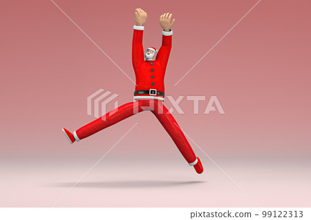A man wearing Santa Claus costume is jumping. 3d rendering of cartoon character in acting. 99122313