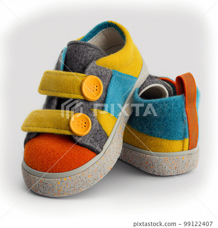 Children's low top shoes. Kids fashionable sneakers made of felt. Colorful baby shoes with velcro strap 99122407