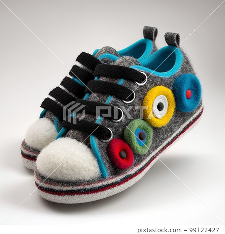 Children's low top shoes. Kids fashionable sneakers made of felt. Colorful baby shoes with velcro strap 99122427