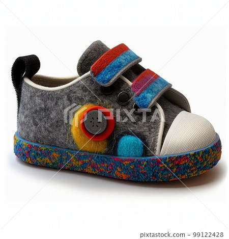 Children's low top shoes. Kids fashionable sneakers made of felt. Colorful baby shoes with velcro strap 99122428