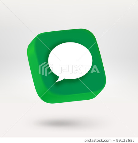 Green button with speech bubble. 3d vector icon isolated on white background 99122683