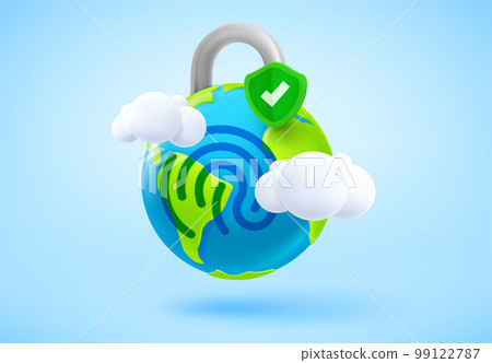 The earth with fingerprint. World security concept. 3d vector illustration 99122787