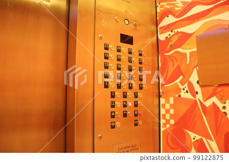 New York Hotel elevator floor buttons concept photo. Numbers on buttons in elevator. 99122875