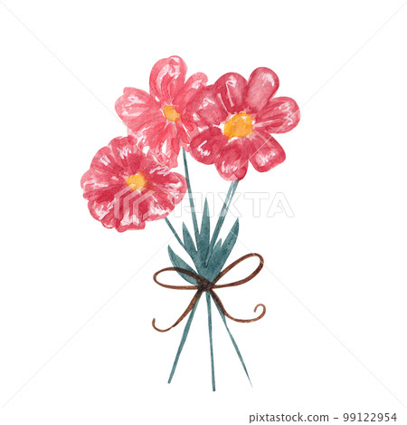 Hand drawn watercolor flower bouquet. Watercolour illustration of simple pink flowers for print, card, sticker 99122954