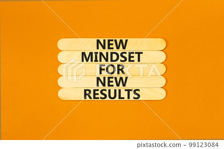New mindset and results symbol. Concept words New mindset for new results on wooden stick. Beautiful orange table orange background. Business new mindset for results concept. Copy space. New mindset and results symbol. Concept words New mindset for new results on wooden stick. Beautiful orange table orange background. Business new mindset for results concept. Copy space. 99123084