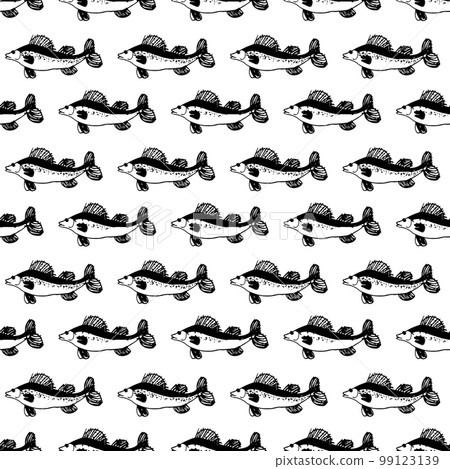 Seamless vector black pattern of ruff fish . Seamless vector black pattern of ruff fish . 99123139