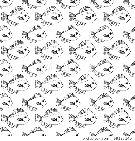 Seamless vector black pattern of ruff fish . 99123140