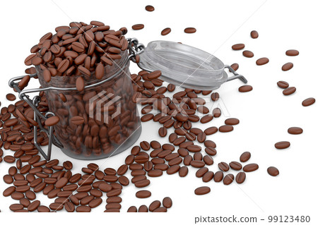 Glass jar with coffee beans isolated on white background. Glass jar with coffee beans isolated on white background. 99123480