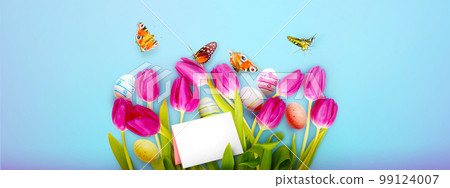 Beautiful Easter background with colorful Easter eggs Beautiful Easter background with colorful Easter eggs 99124007