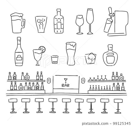 白酒手繪圖標集單色 白酒手繪圖標集單色 99125345