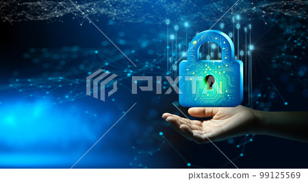 Businessman hand holding Padlock with Keyhole. Cyber data and information privacy. Future technology security, Network protection, and Modern safety digital Concept. Businessman hand holding Padlock with Keyhole. Cyber data and information privacy. Future technology security, Network protection, and Modern safety digital Concept. 99125569