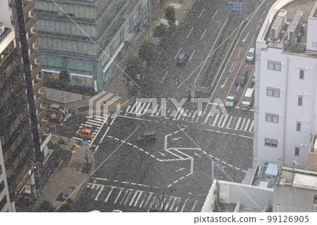 大阪的冬天，白雪紛飛，市區 99126905