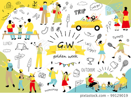 People enjoying Golden Week - Stock Illustration [99129019] - PIXTA